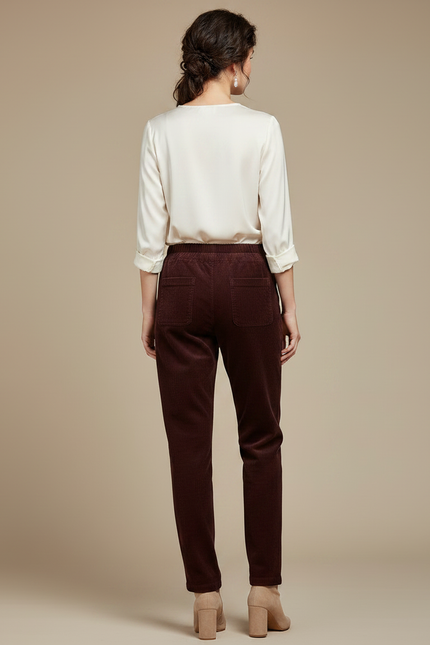 Pantalon Marron Côtelé Slim Taille Haute Femme - Cordé - vue 2