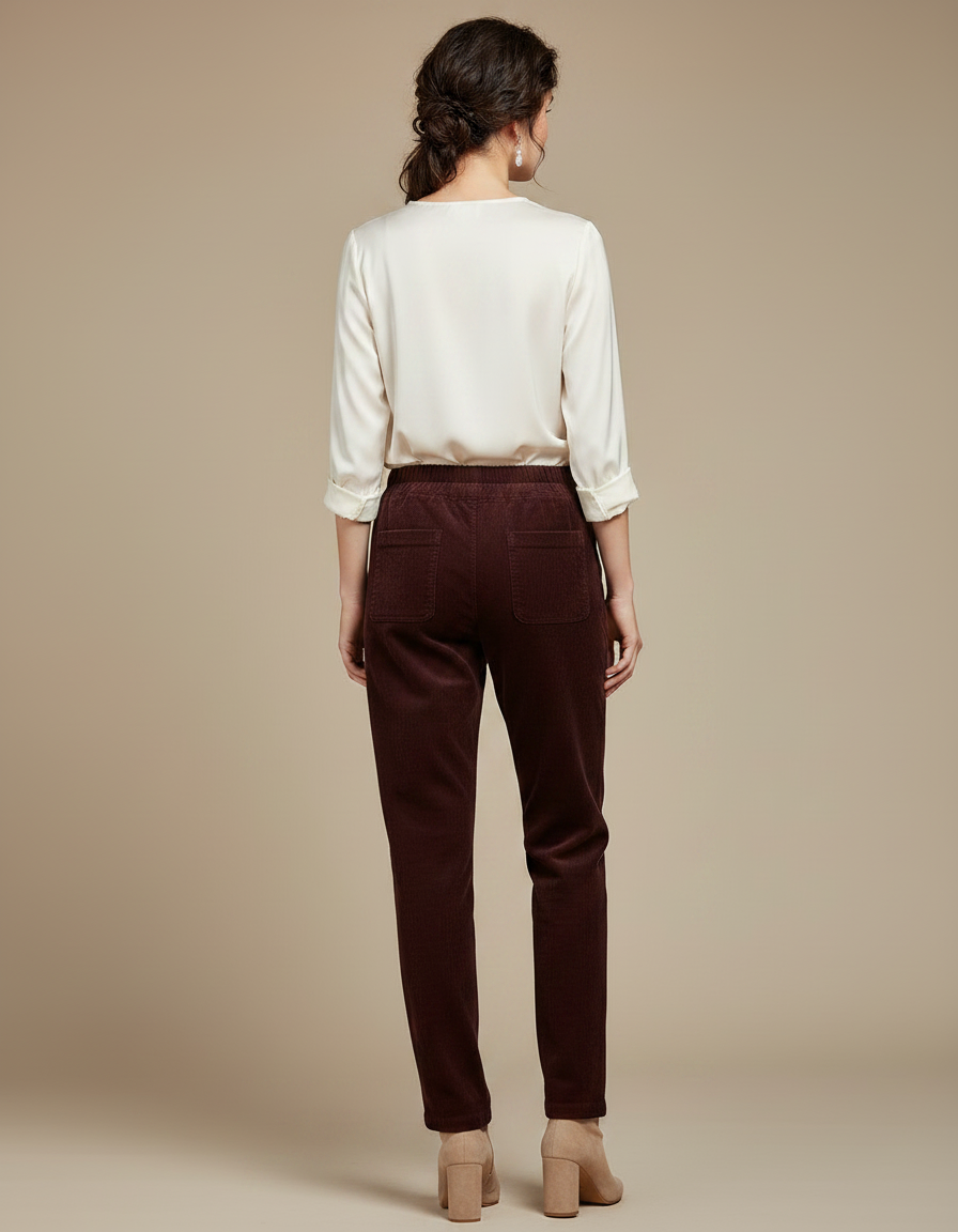 Pantalon Marron Côtelé Slim Taille Haute Femme - Cordé - vue 2