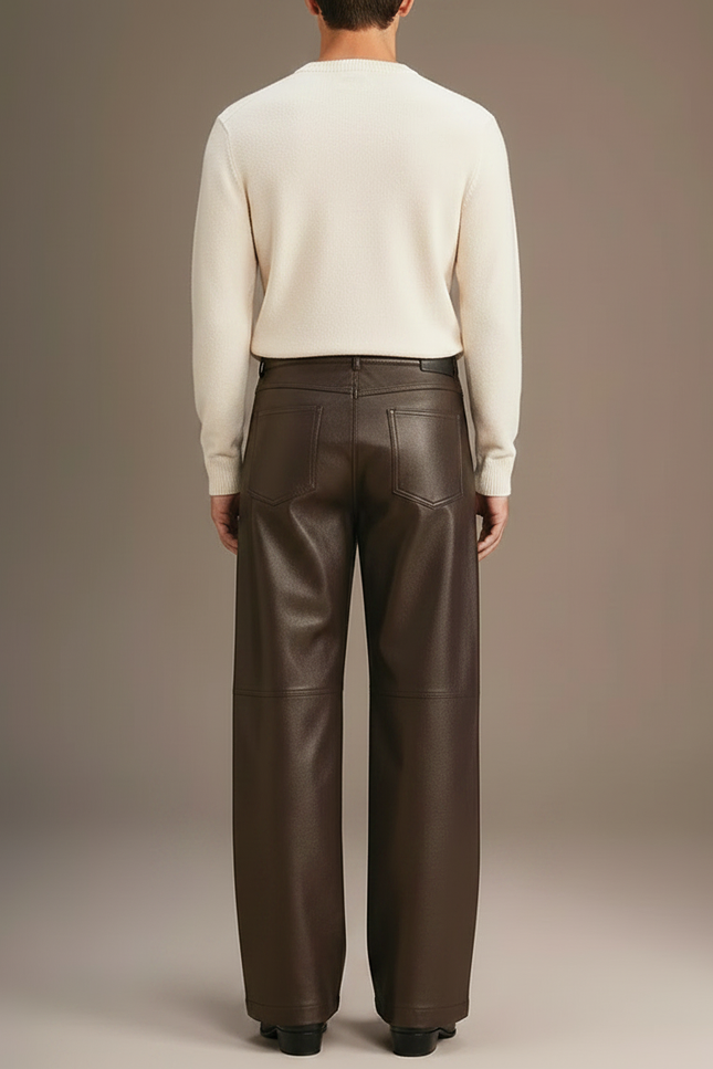 Pantalon Marron Cuir Ample Élégant Homme - Simili cuir - vue 2