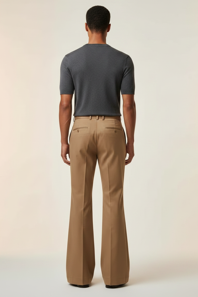 Pantalon Marron Évasé Homme Fluide Chic Élégant - Camel Gabardine - vue 2