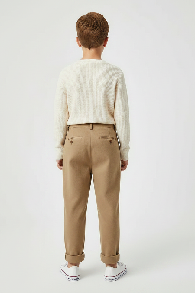 Pantalon Marron Garçon Décontracté Plissé Élégant - Laine - vue 2