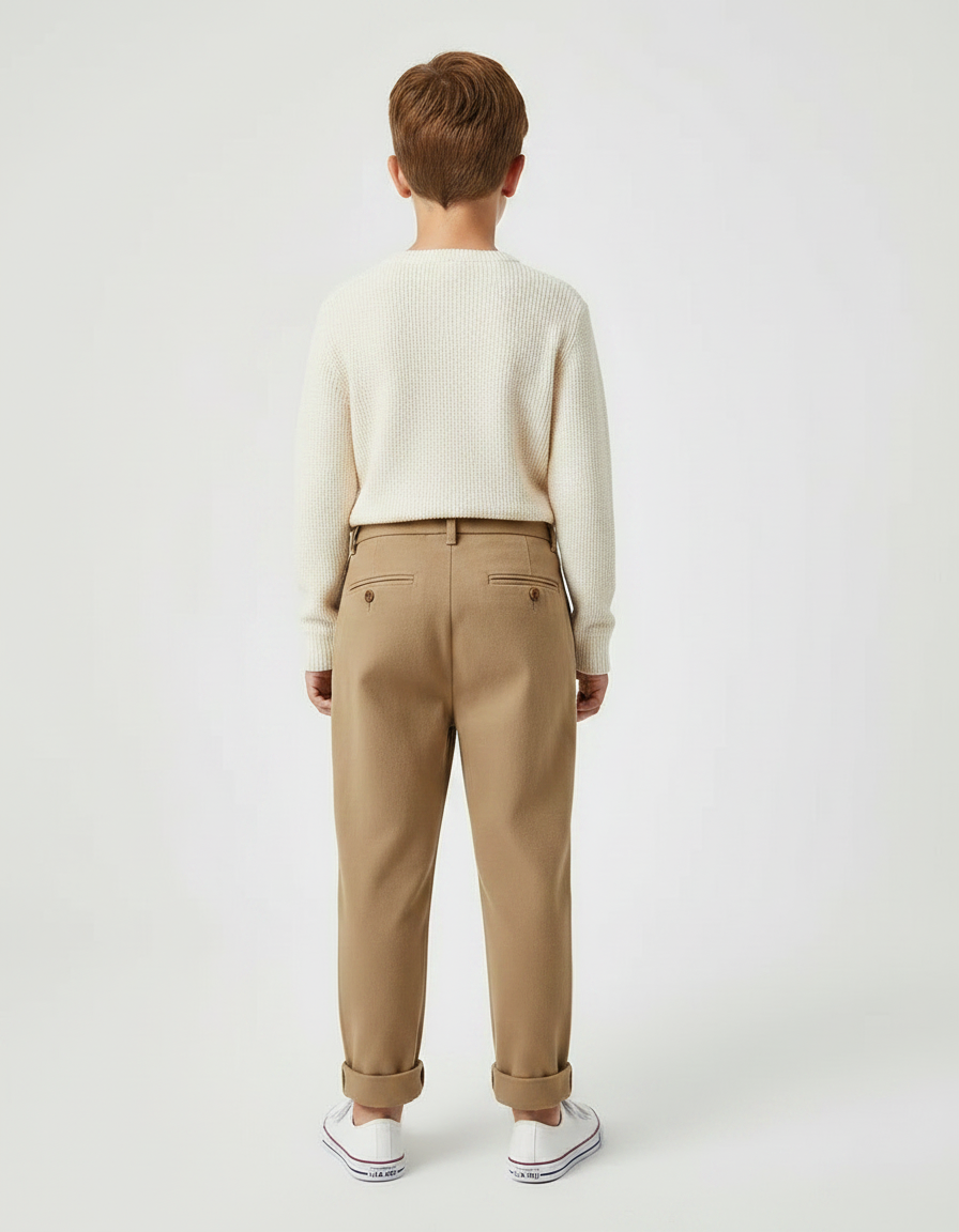 Pantalon Marron Garçon Décontracté Plissé Élégant - Laine - vue 2
