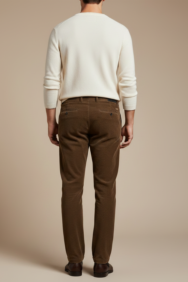 Pantalon Marron Côtelé Droit Classique Homme Confortable - Cordé - vue 2