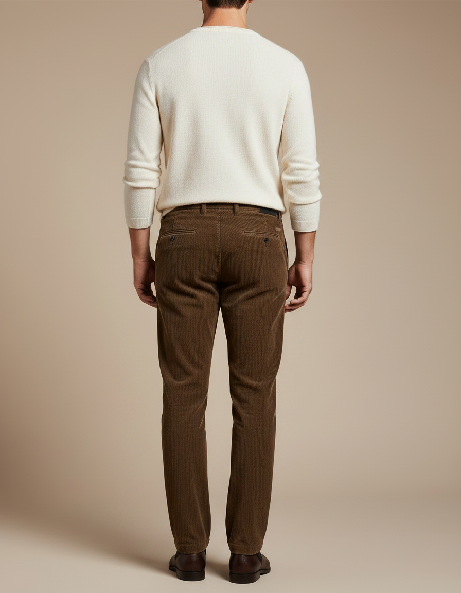 Pantalon Marron Côtelé Droit Classique Homme Confortable - Cordé - vue 2