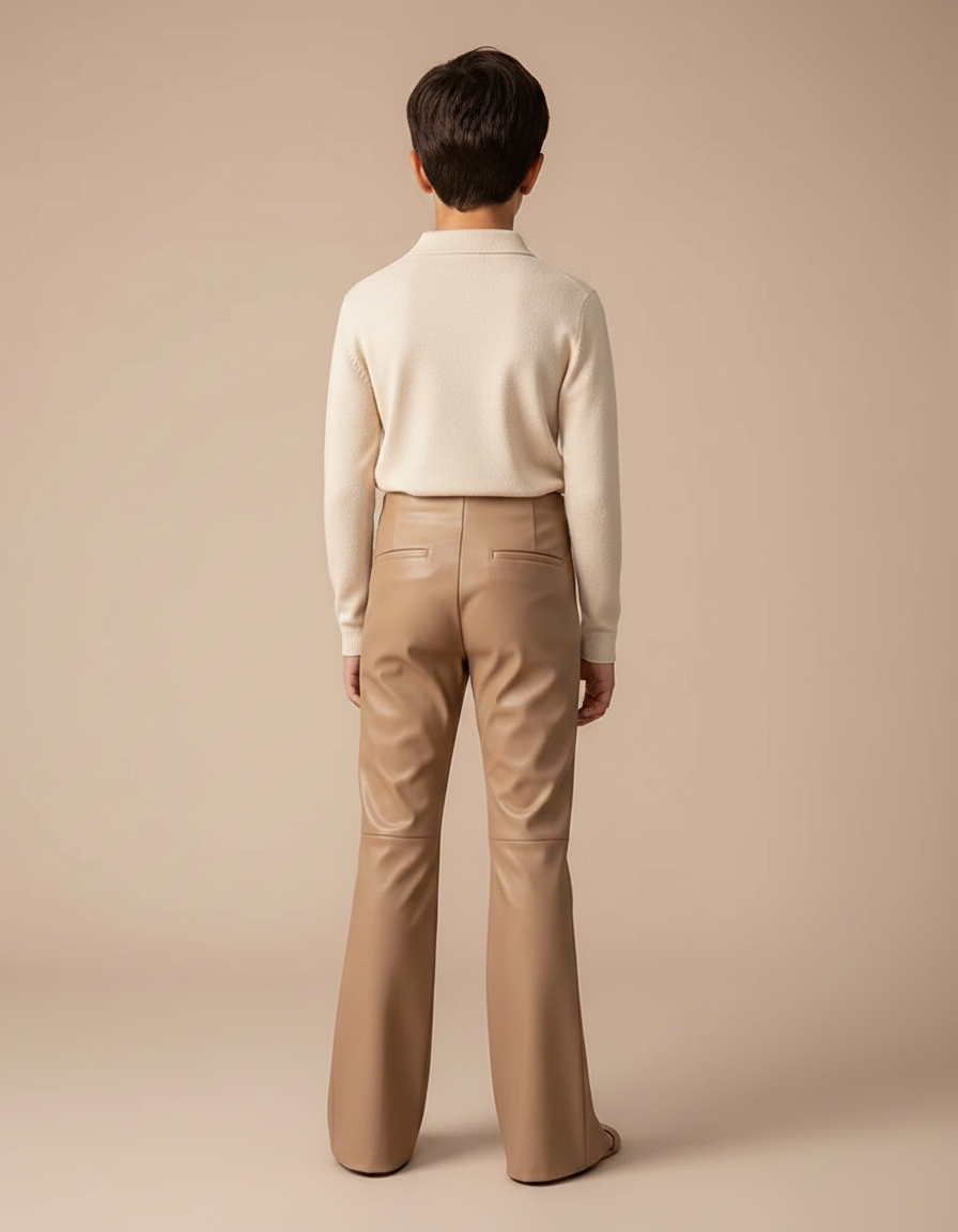 Pantalon Marron Similicuir Fendu Taille Haute Élégant - Camel Simili cuir - vue 2