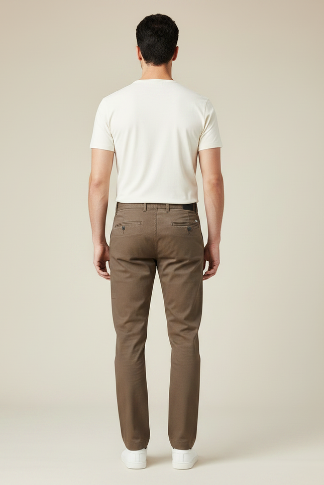 Pantalon Marron Homme Slim Droit Coton Élégant - Gabardine - vue 2