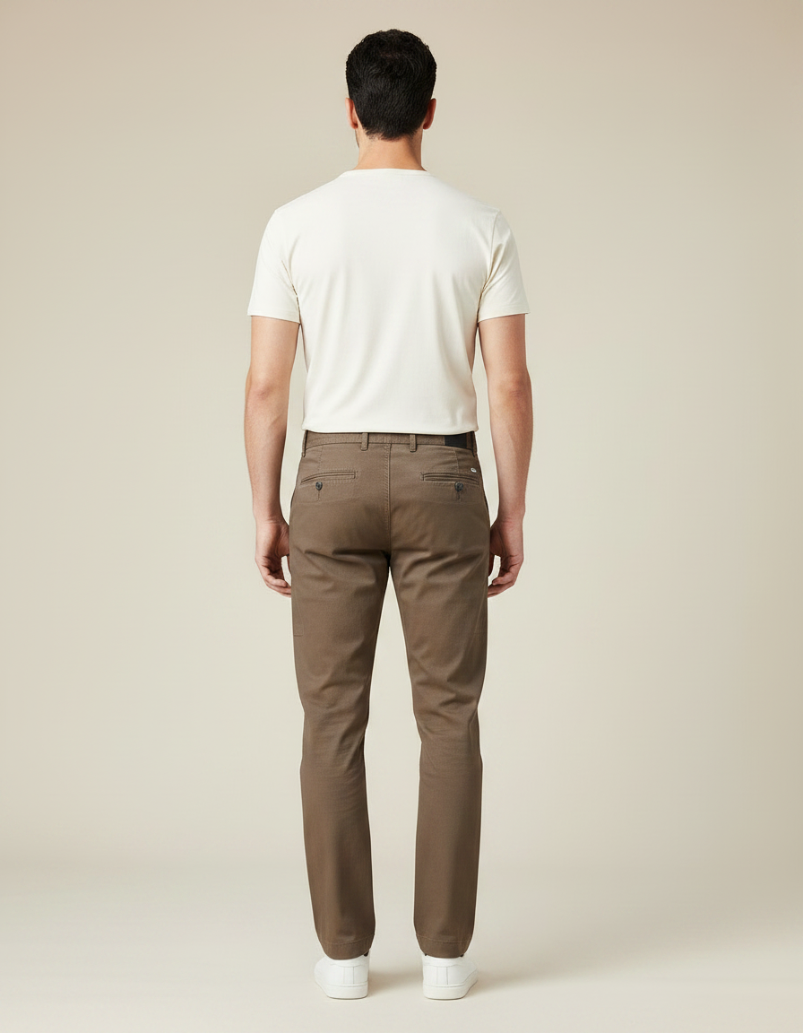 Pantalon Marron Homme Slim Droit Coton Élégant - Gabardine - vue 2