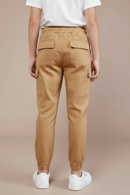 Pantalon Marron Garçon Coton Cargo Jogger Élastique - Camel - vue 2