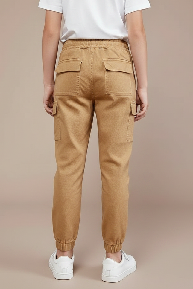 Pantalon Marron Garçon Coton Cargo Jogger Élastique - Camel - vue 2