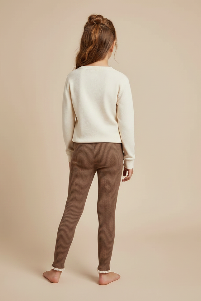 Pantalon Marron Côtelé Élastique Enfant Tricoté - Maille - vue 2
