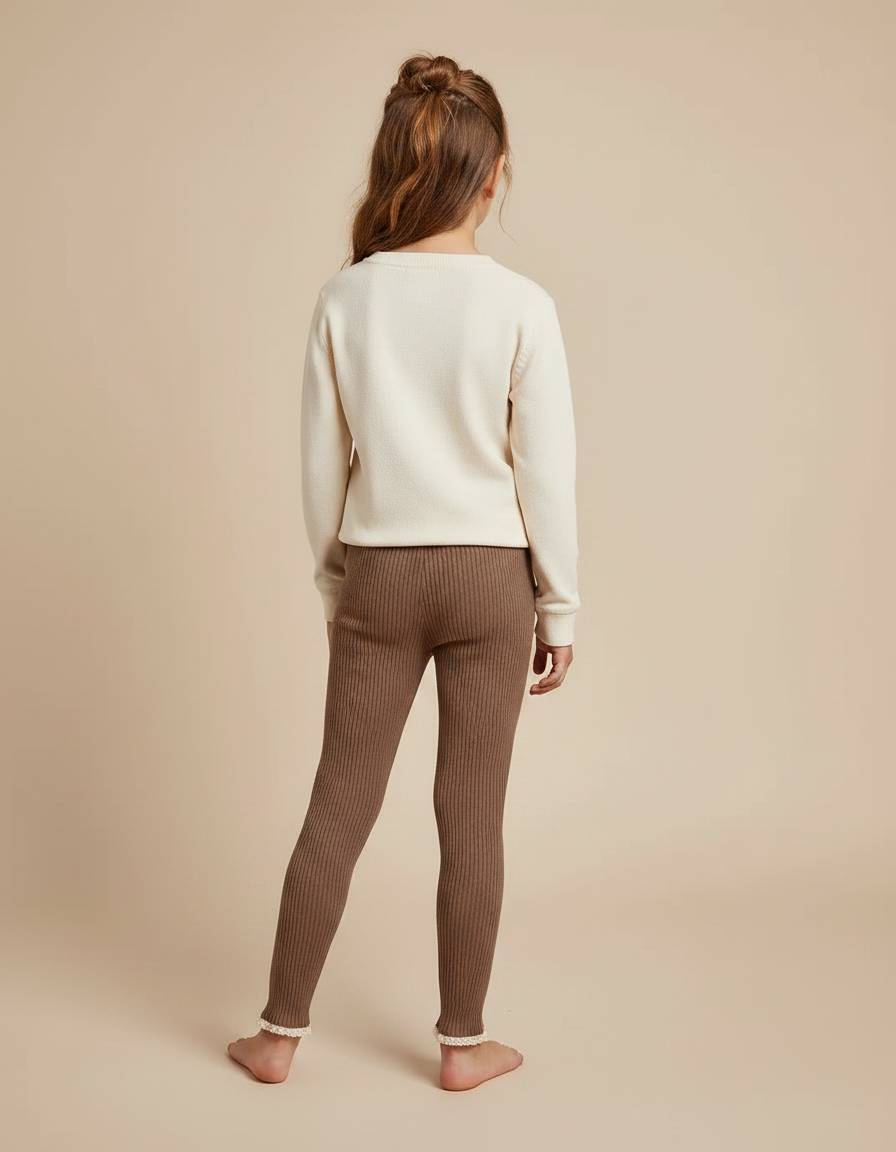 Pantalon Marron Côtelé Élastique Enfant Tricoté - Maille - vue 2