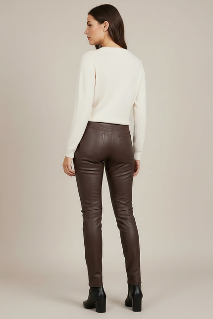 Pantalon Marron Similicuir Slim Taille Haute Femme - Simili cuir - vue 2