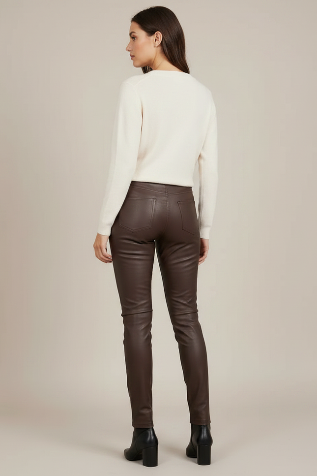 Pantalon Marron Similicuir Slim Taille Haute Femme - Simili cuir - vue 2