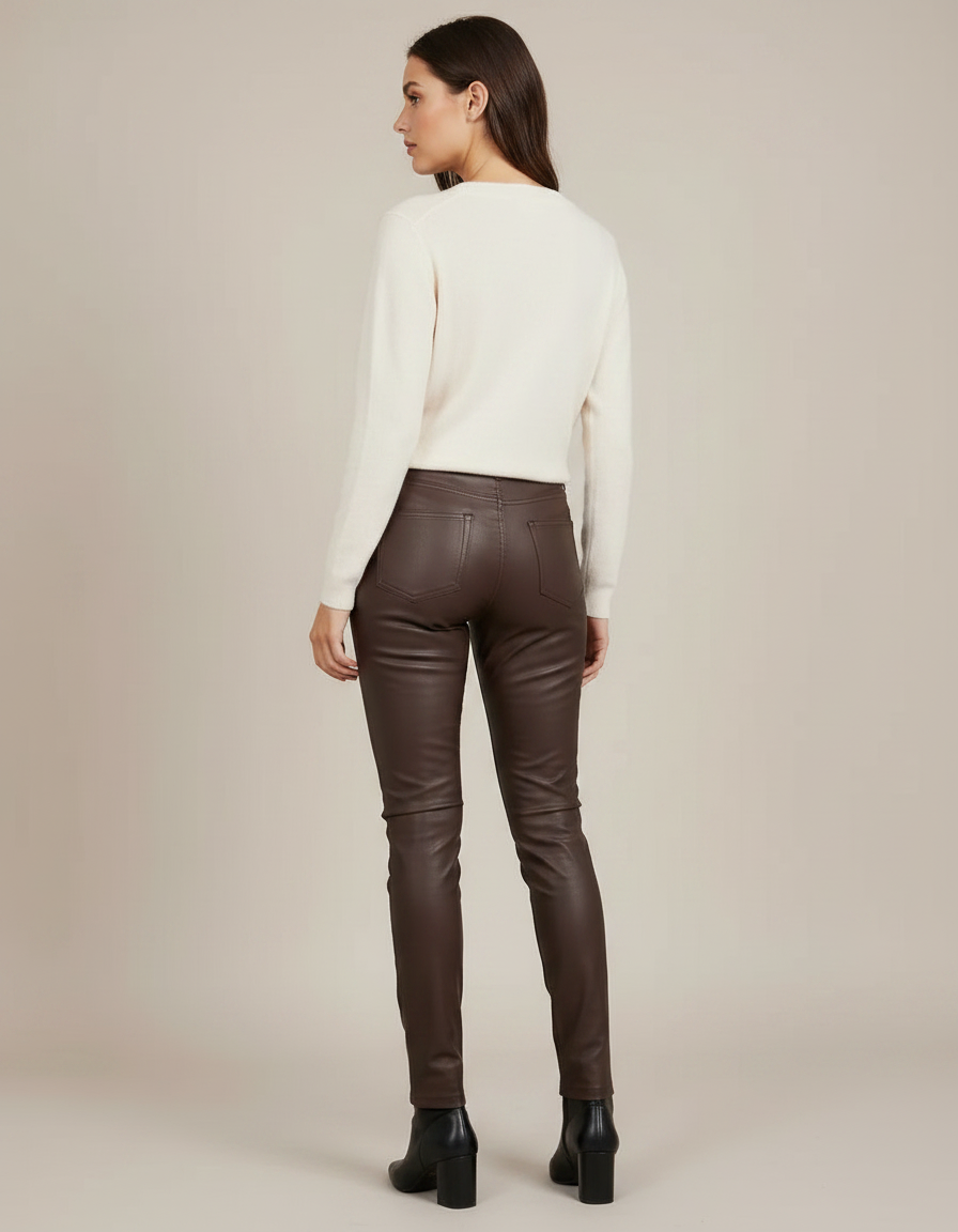Pantalon Marron Similicuir Slim Taille Haute Femme - Simili cuir - vue 2