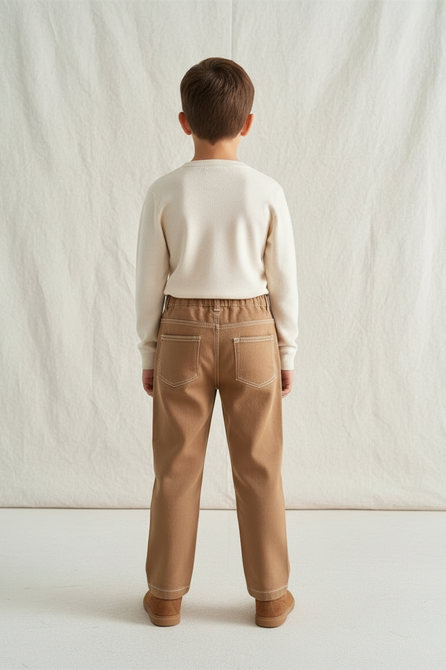 Pantalon Marron Droit Coton Confortable Enfant - Camel Toile - vue 2