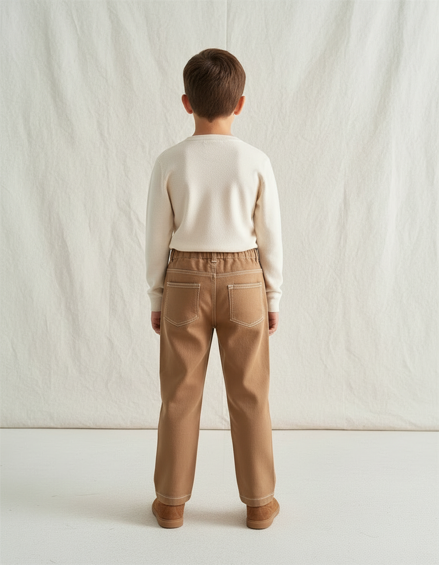 Pantalon Marron Droit Coton Confortable Enfant - Camel Toile - vue 2