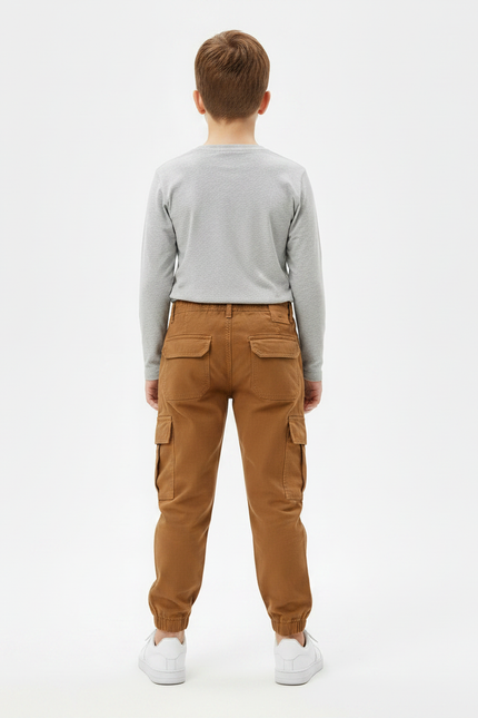 Pantalon Marron Cargo Enfant Coton Décontracté - Toile - vue 2