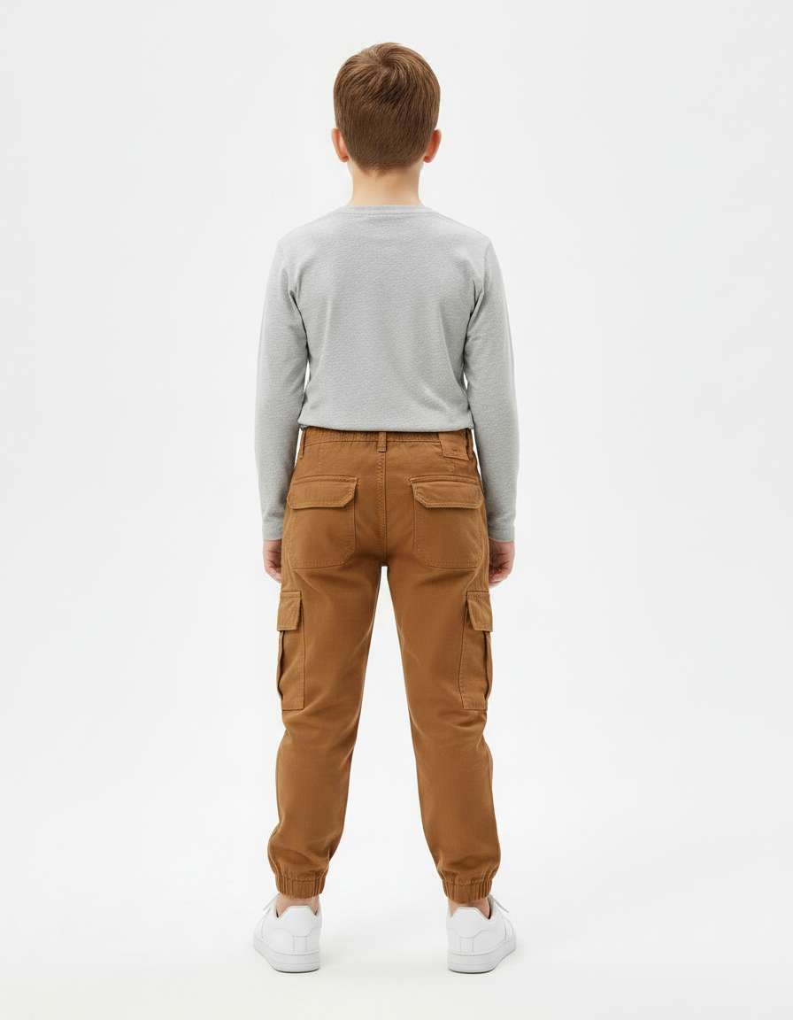 Pantalon Marron Cargo Enfant Coton Décontracté - Toile - vue 2