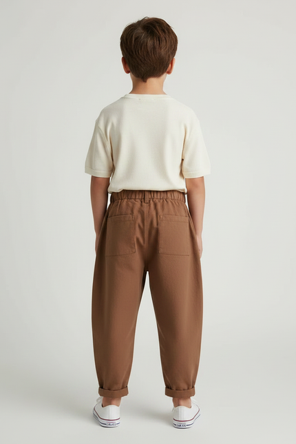 Pantalon Marron Ample Coton Décontracté Élastique Enfant - vue 2