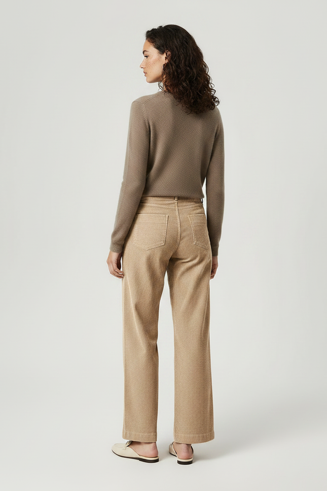 Pantalon Marron Ample Côtelé Décontracté Beige Élégant Femme - Camel Cordé - vue 2