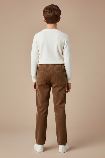 Pantalon Marron Côtelé Ample Droit Enfant Garçon - Cordé - vue 2