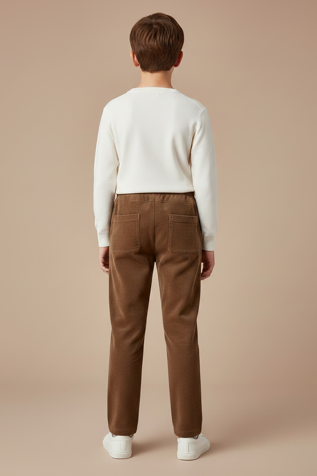 Pantalon Marron Côtelé Ample Droit Enfant Garçon - Cordé - vue 2