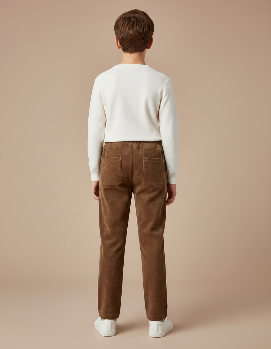 Pantalon Marron Côtelé Ample Droit Enfant Garçon - Cordé - vue 2