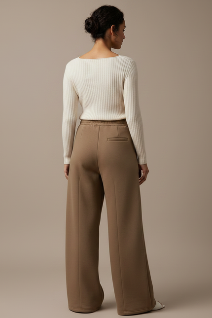 Pantalon Marron Ample Droit Taille Haute Décontracté Femme - Molleton - vue 2