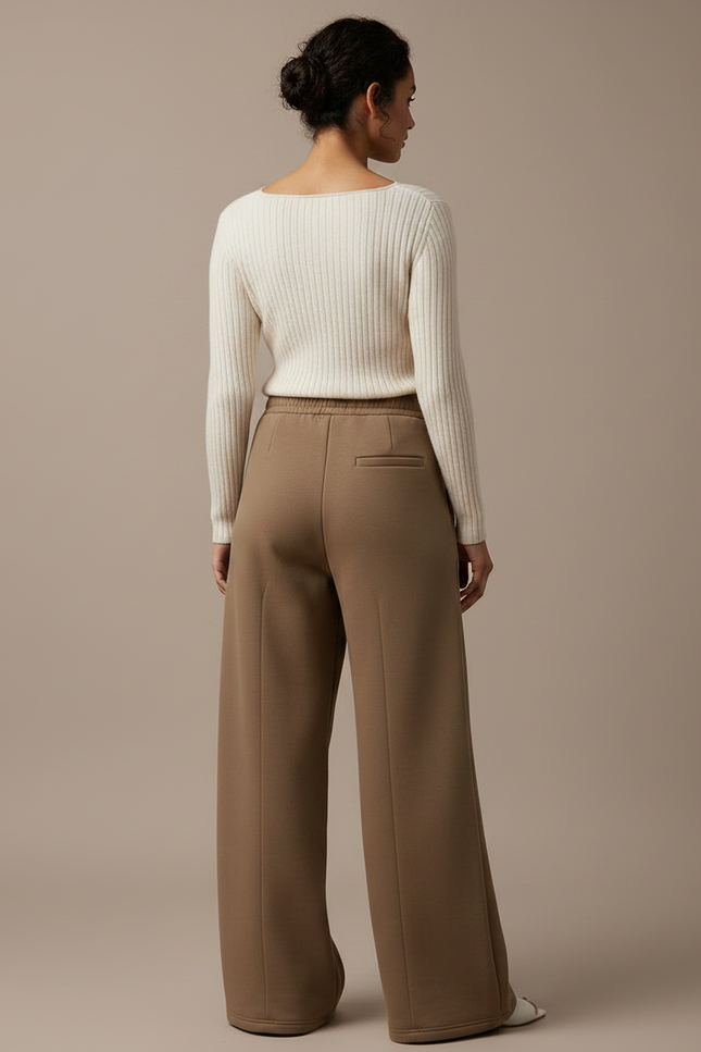 Pantalon Marron Ample Droit Taille Haute Décontracté Femme - Molleton - vue 2