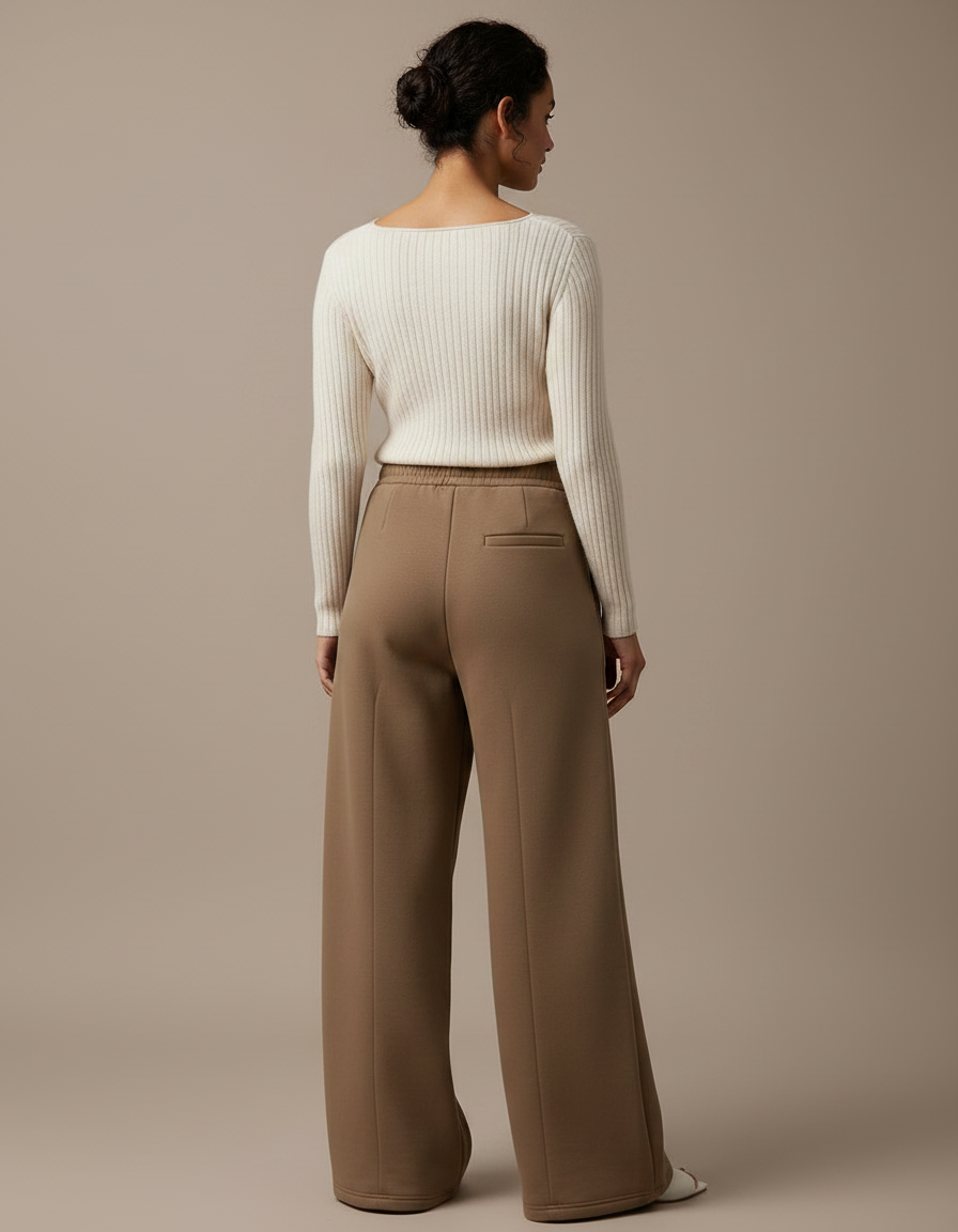 Pantalon Marron Ample Droit Taille Haute Décontracté Femme - Molleton - vue 2