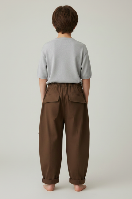 Pantalon Marron Cargo Ample Coton Enfant Décontracté - Toile - vue 2