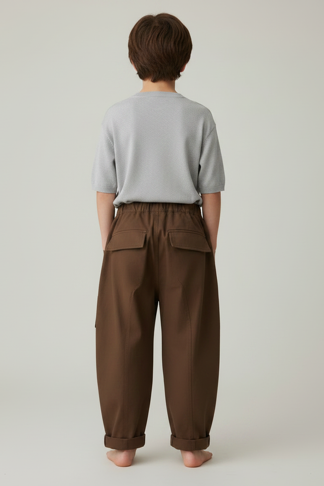 Pantalon Marron Cargo Ample Coton Enfant Décontracté - Toile - vue 2