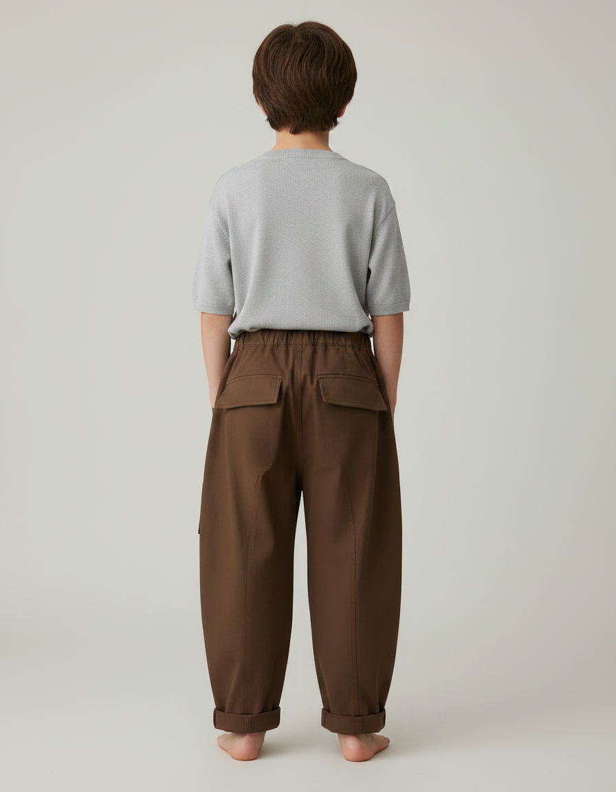 Pantalon Marron Cargo Ample Coton Enfant Décontracté - Toile - vue 2