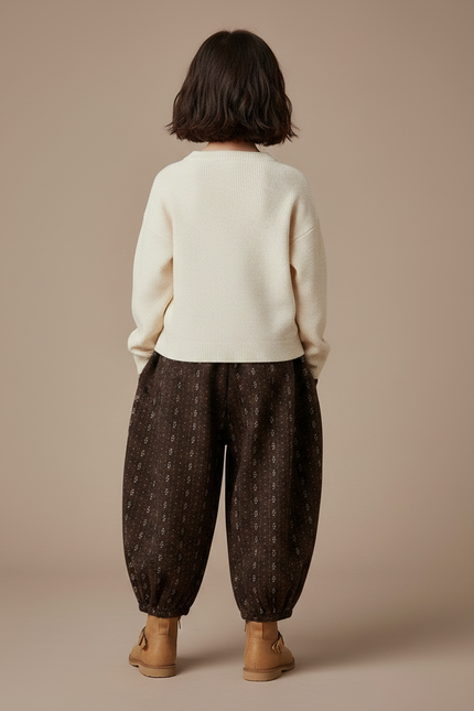 Pantalon Marron Ample Imprimé Floral Hiver Chaud Fille - Laine - vue 2