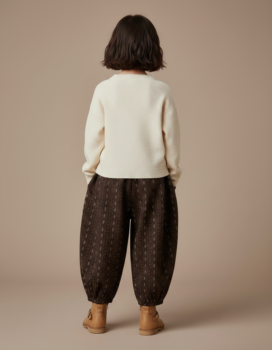 Pantalon Marron Ample Imprimé Floral Hiver Chaud Fille - Laine - vue 2