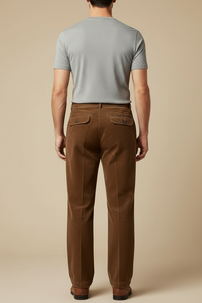 Pantalon Marron Côtelé Ample Décontracté Homme Élégant - Cordé - vue 2