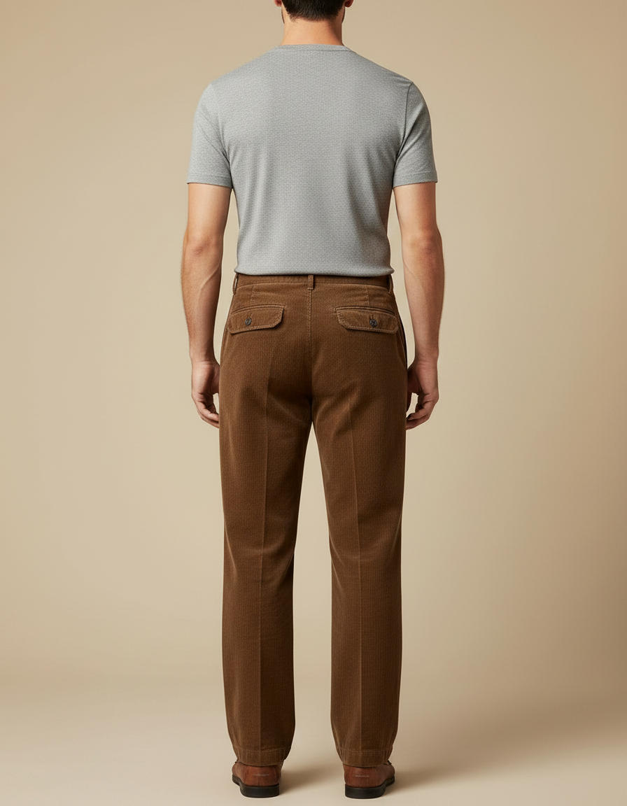 Pantalon Marron Côtelé Ample Décontracté Homme Élégant - Cordé - vue 2
