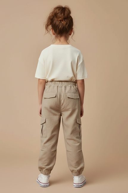 Pantalon Marron Cargo Ample Enfant Décontracté Poches - Toile - vue 2