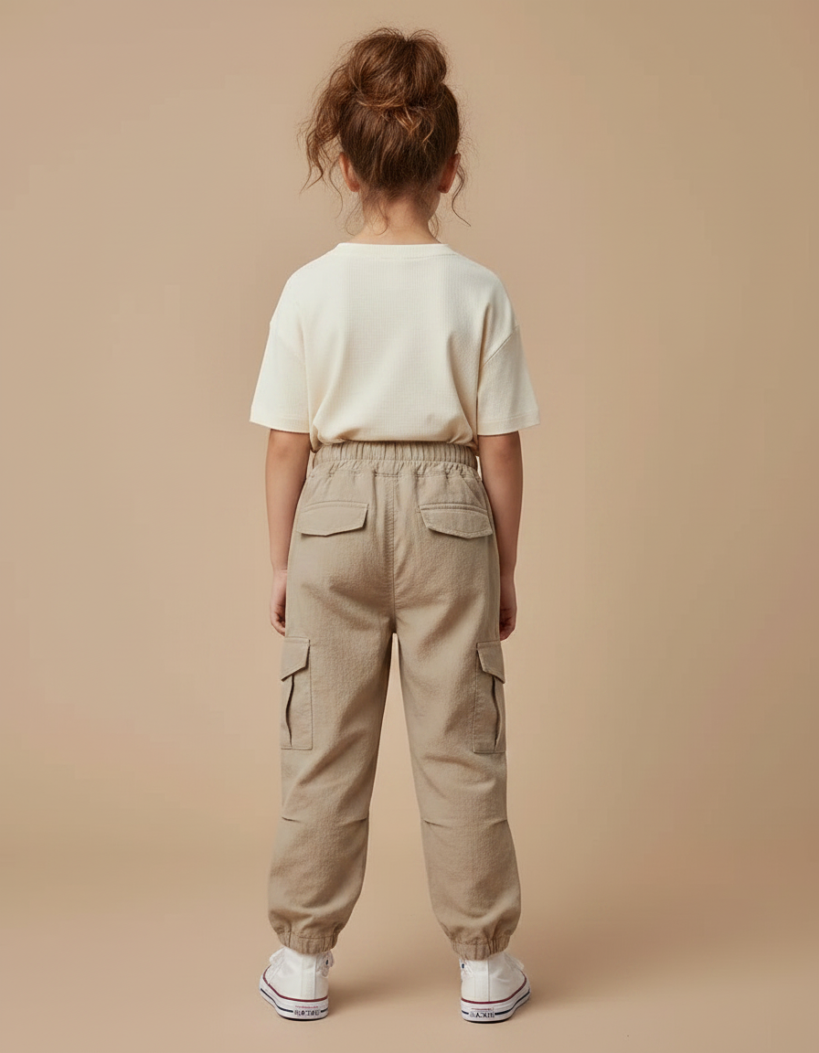 Pantalon Marron Cargo Ample Enfant Décontracté Poches - Toile - vue 2