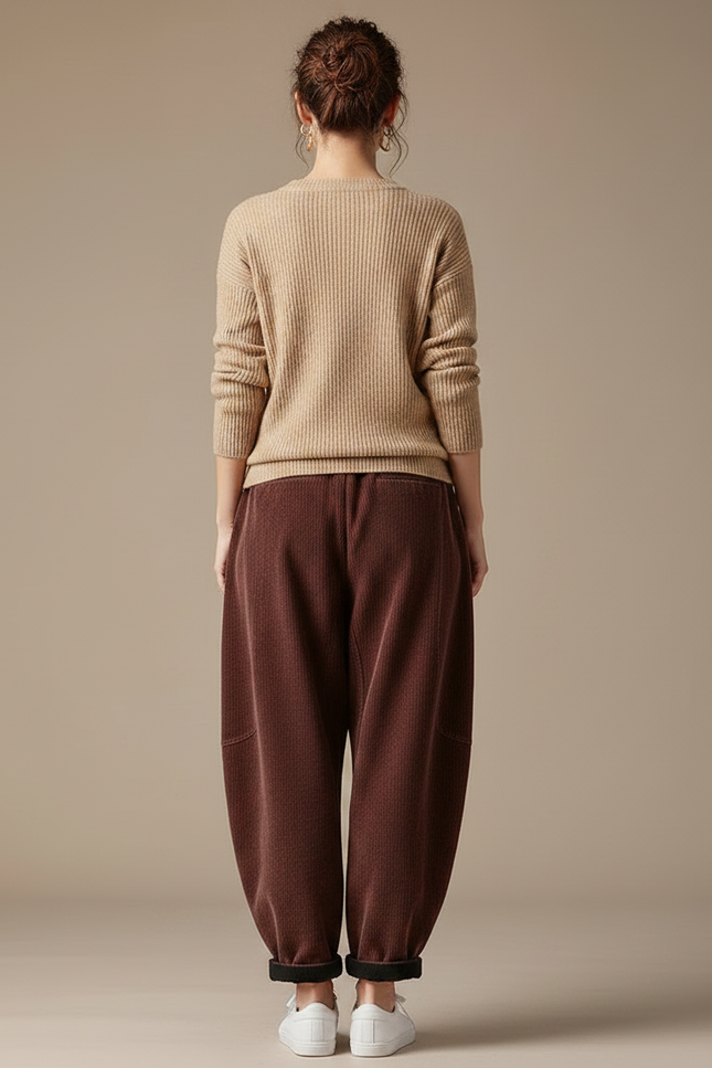 Pantalon Marron Côtelé Ample Décontracté Hiver Femme - Cordé - vue 2