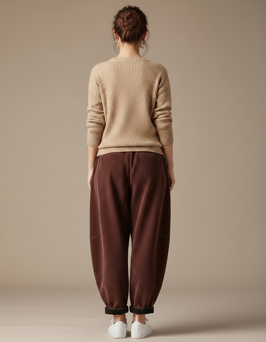 Pantalon Marron Côtelé Ample Décontracté Hiver Femme - Cordé - vue 2