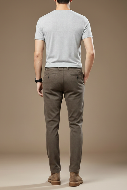 Pantalon Marron Homme Slim Droit Coton Tissé - vue 2