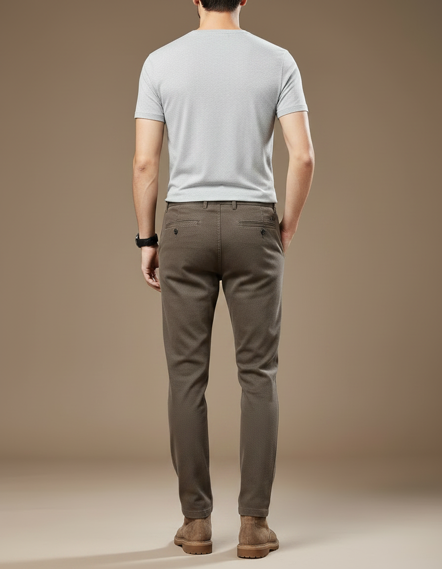 Pantalon Marron Homme Slim Droit Coton Tissé - vue 2