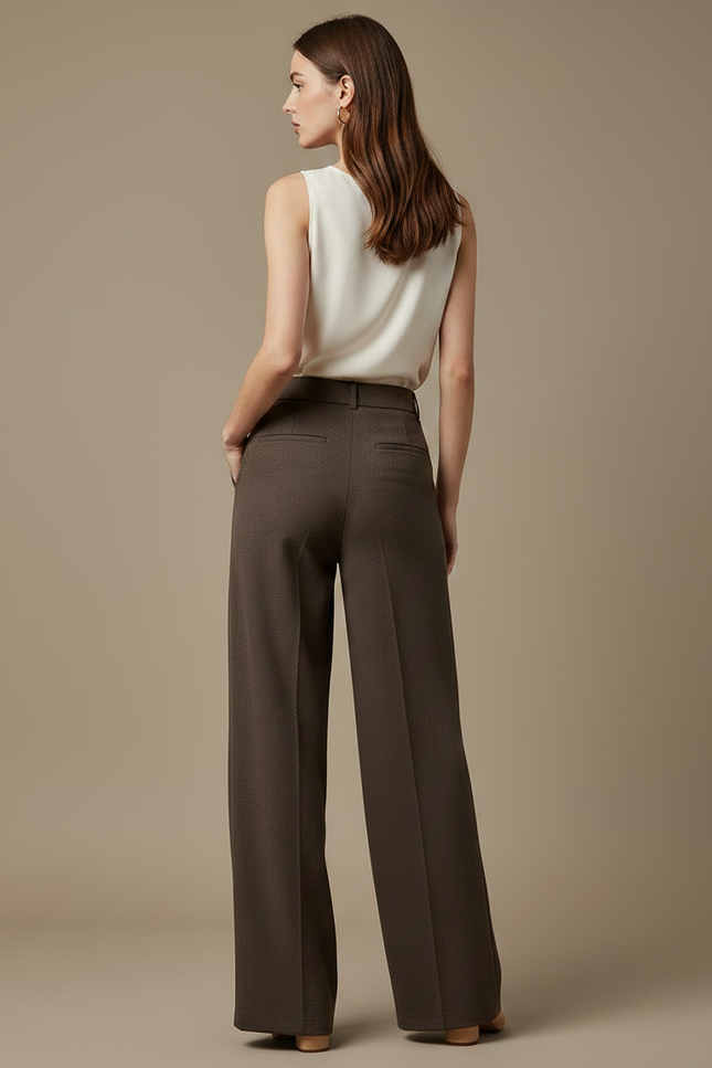 Pantalon Marron Ample Droit Taille Haute Élégant - Gabardine - vue 2