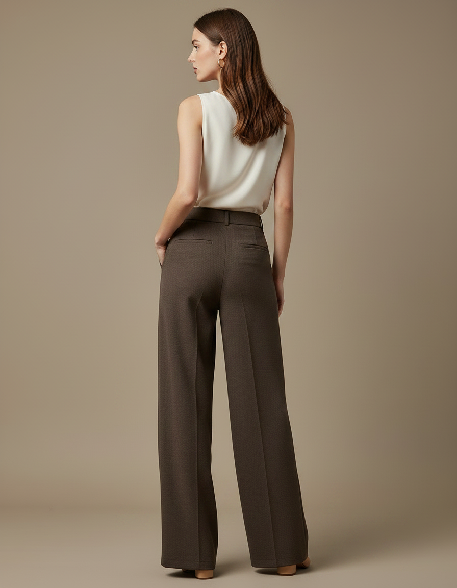 Pantalon Marron Ample Droit Taille Haute Élégant - Gabardine - vue 2