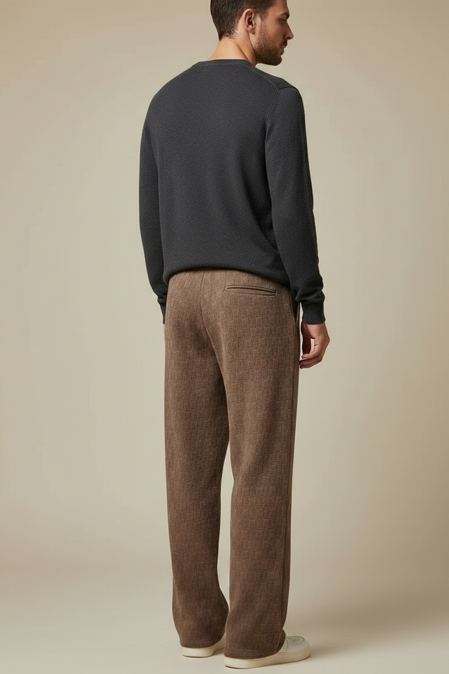 Pantalon Marron Carreaux Ample Décontracté Velours Côtelé Homme - Maille - vue 2