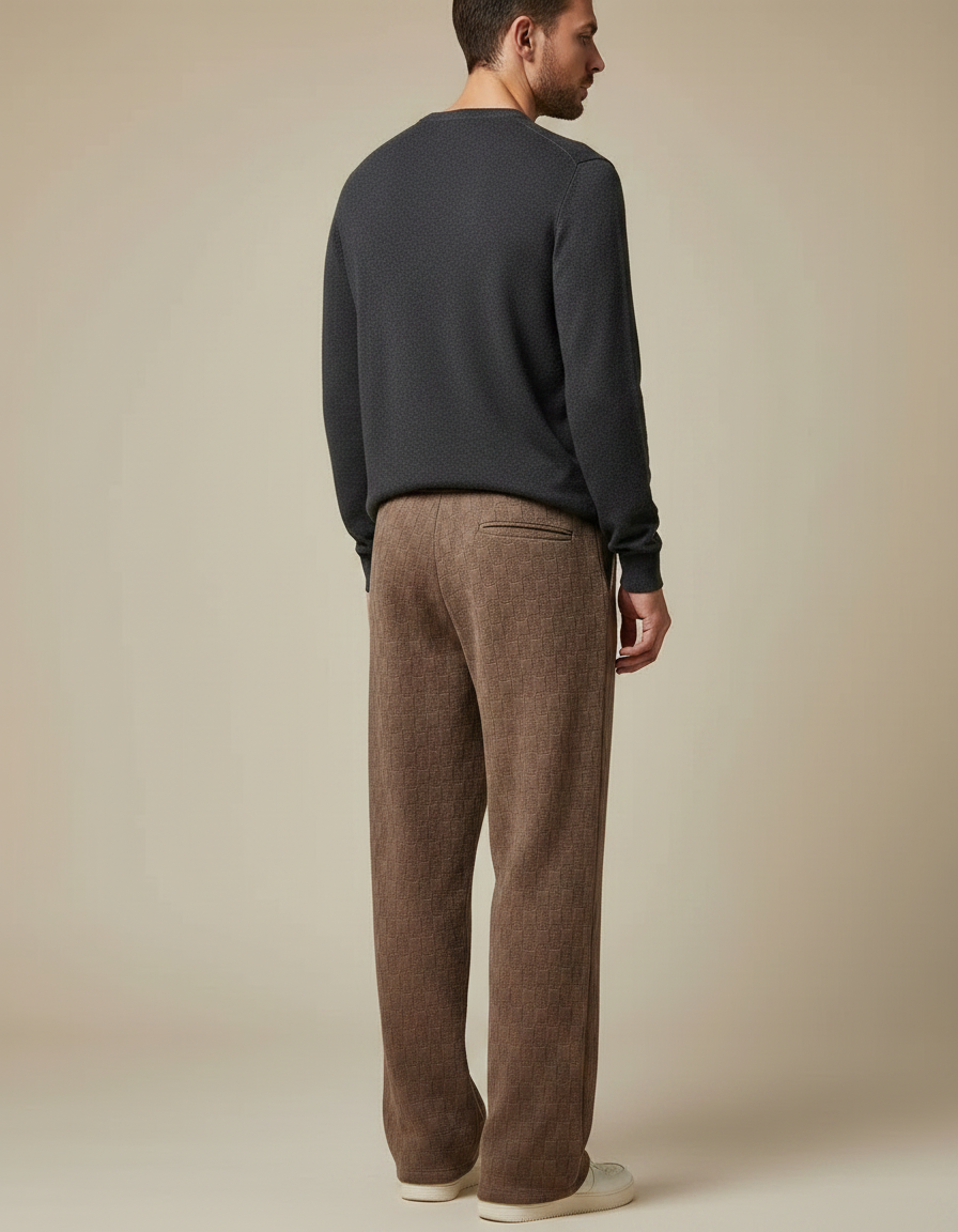 Pantalon Marron Carreaux Ample Décontracté Velours Côtelé Homme - Maille - vue 2