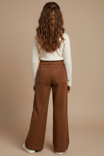 Pantalon Marron Côtelé Large Décontracté Fille - Cordé - vue 2