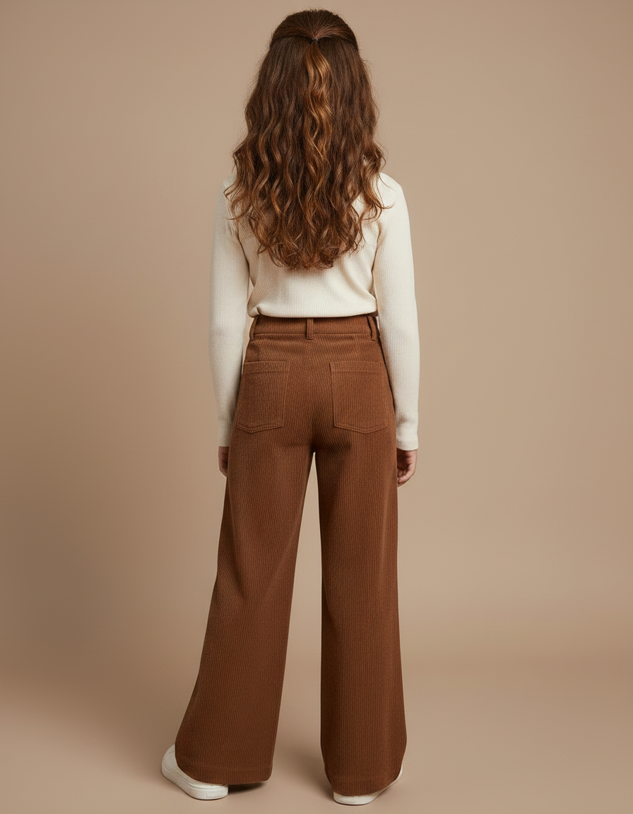 Pantalon Marron Côtelé Large Décontracté Fille - Cordé - vue 2