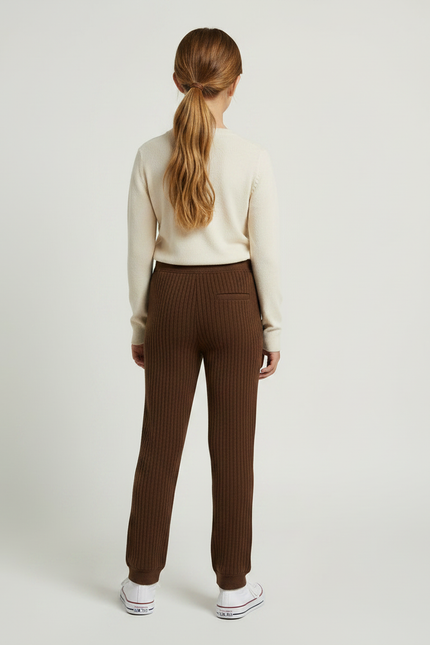 Pantalon Marron Côtelé Tricoté Confortable Fille - Maille - vue 2